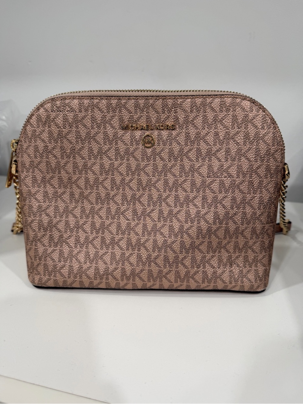 Michael Kors Rose Gold MK Signature Crossbody